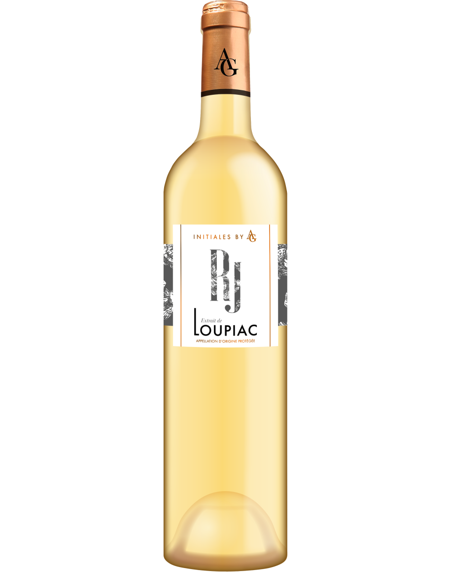 Bouteille d’Initiales by AG RJ - Romain & Julien Queyrens, vin blanc doux AOP Loupiac, 75 cl.
