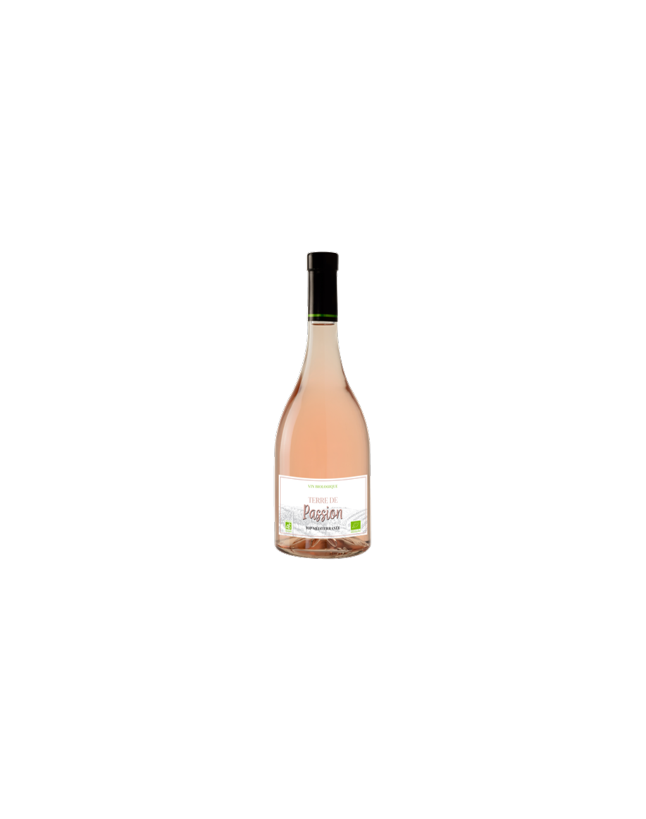 Bouteille de Terre de Passion – IGP Méditerranée rosé bio et fruité, du Vignoble du Roy René