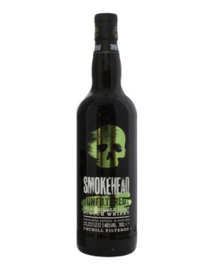 Bouteille de Smokehead Unfiltered Islay Single Malt Scotch Whisky, whisky écossais tourbé non filtré à froid
