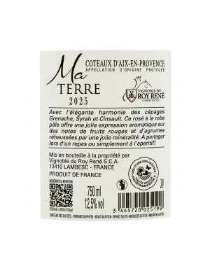 Etiquette Contre Ma Terre Rosé Vignoble du Roy René AOP Coteaux d’Aix en Provence