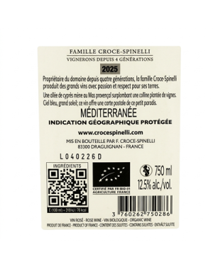 Etiquette Contre de la Bouteille Le Petit Saint-Esprit Rosé IGP Méditerranée bio