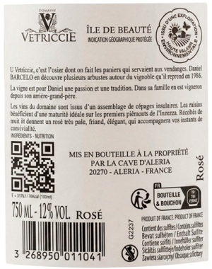 Etiquette Contre Bouteille Domaine Vetriccie Rosé IGP Île de Beauté