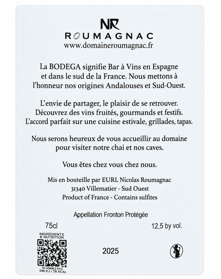 Contre étiquette Bouteille de Bodega Rosé Roumagnac - photo 3 sur 3