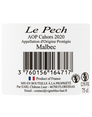 Bouteille Le Pech Ludovic Laur 2020 vin rouge Cahors Etiquette Contre