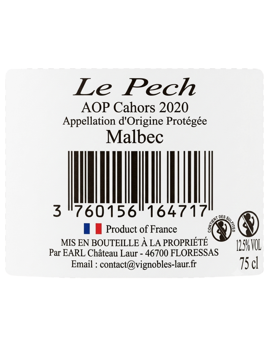 Bouteille Le Pech Ludovic Laur 2020 vin rouge Cahors Etiquette Contre - photo 3 sur 3