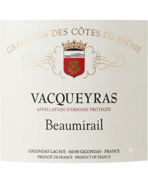 Etiquette Face Bouteille de Beaumirail, Vacqueyras rouge de Gigondas LaCave